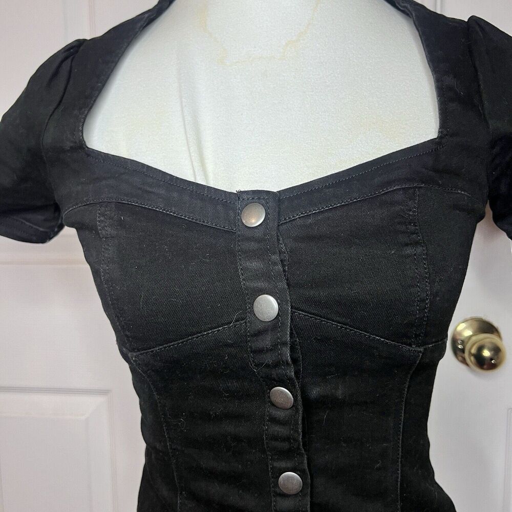 Forever 21 Bodycon Denim Button Up Dress Size S Biker Rocker Goth Witch Punk - Picture 7 of 10